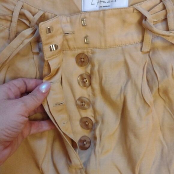 Revolve pants L'Academie Los Angeles The Danette Bronze Button Fly tie waist XS - Picture 5 of 12